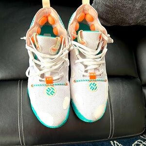 Adidas size 18 white green and orange James harden low tops